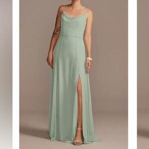 Celebrate DB (David’s Bridal) Studio cowl neck chiffon bridesmaid dress